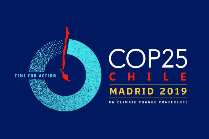 A blue background with the words " cop 2 chile madrid 2 0 1 9 un climate change conference ".